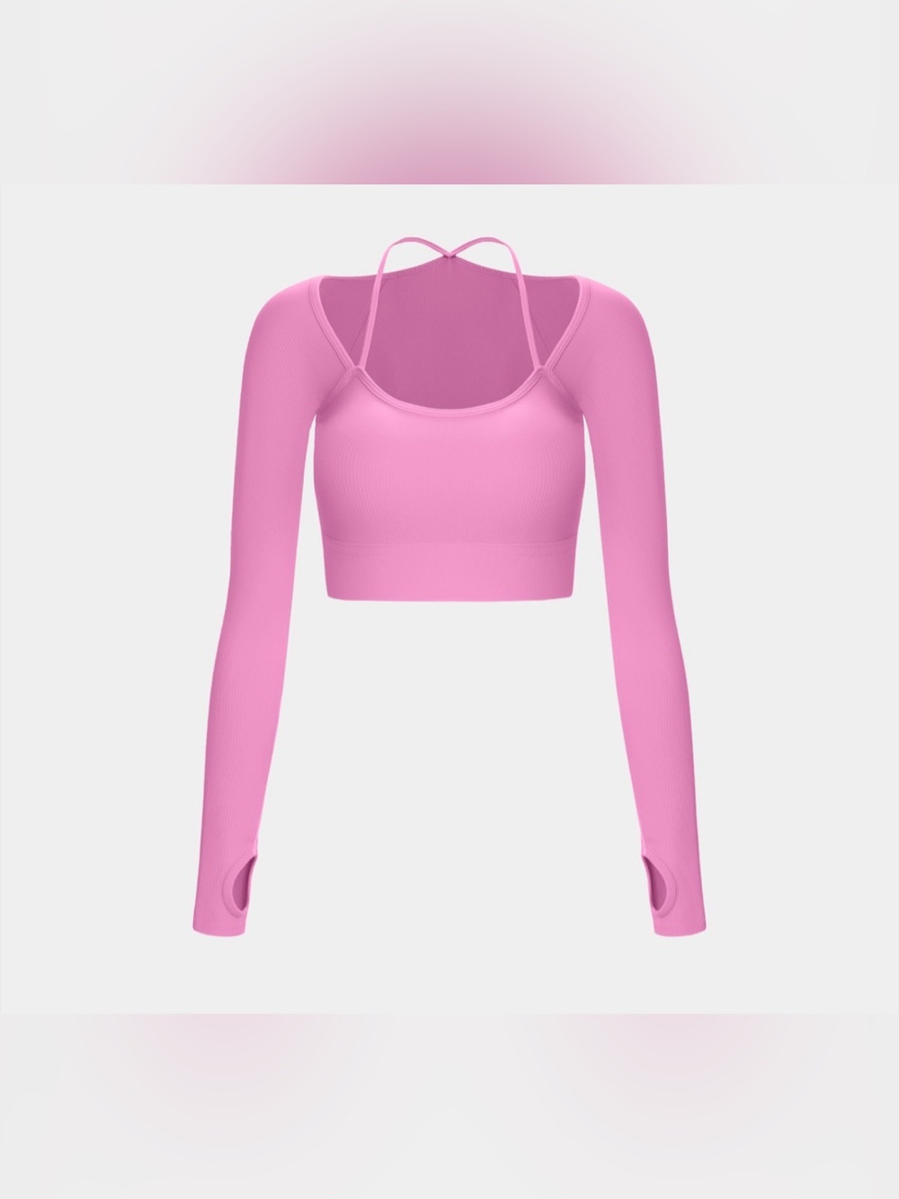 HALARA Pink Ribbed Long-Sleeve Crop Top | Size M